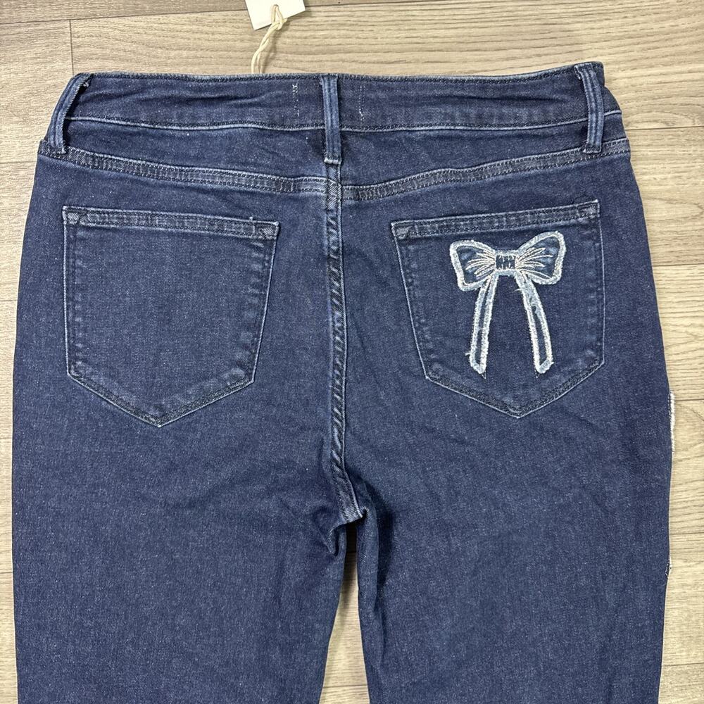 DRIFTWOOD Farrah Flare Denim Jeans Bow Patchwork Applique Dark Wash sz 29 - Picture 8 of 8